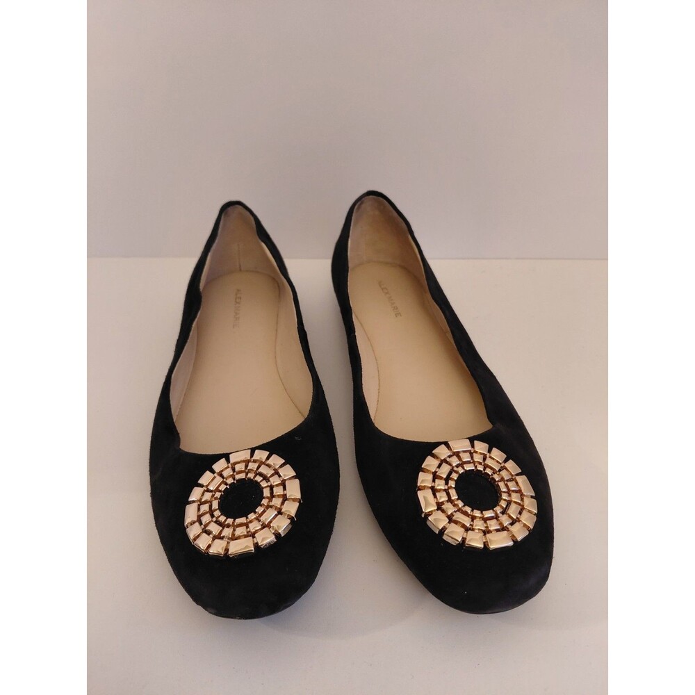 Alex Marie Black Suede Ballet Flats w/Gold Detail Size 9M